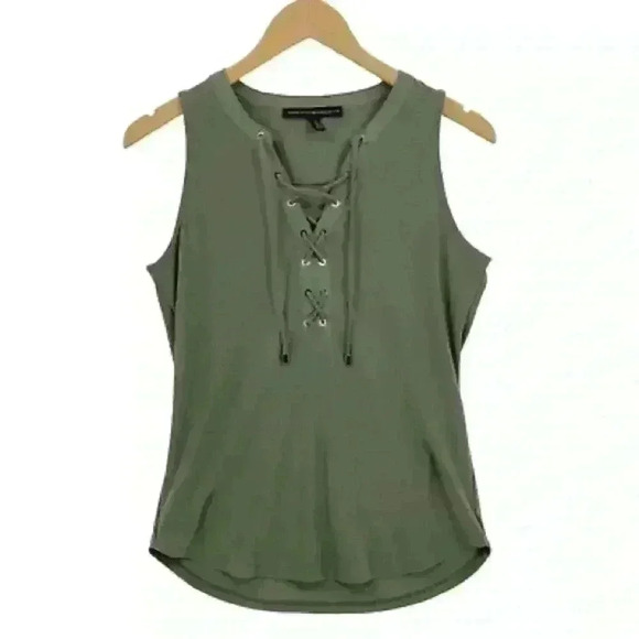 WHBM Women Green Lace Up V-Neck Pullover Blouse Top Size XXS - Picture 1 of 5